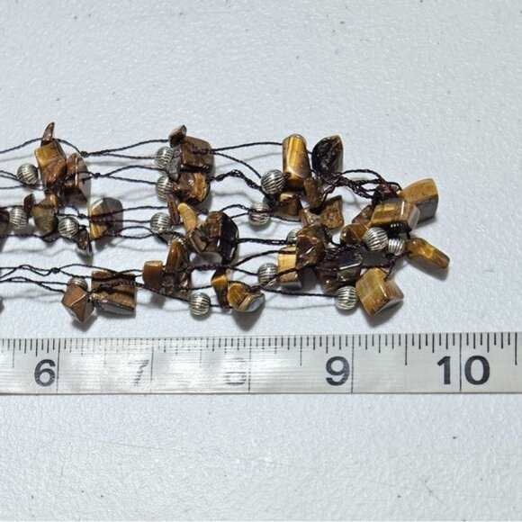 Boho Tigers Eye Silver Tone Beaded Multi Strand Necklace Courage Strength Women - Picture 7 of 7